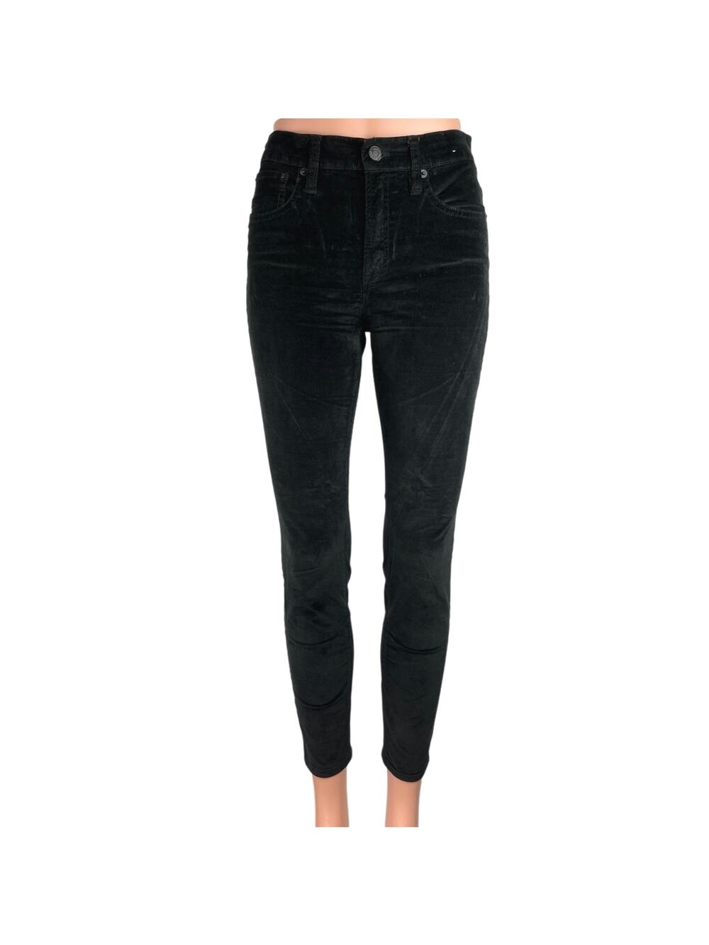 J.Crew Jeans Velvet Velour Black High Rise Ankle Skinny Toothpick Pants 26